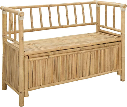 Garden Storage Bench, 43" Bamboo Outdoor Bench with Hidden Storage Compartment, Modern Rectangular Deck Box Seating for Patio, Backyard and Sunroom, Natural Wood Finish