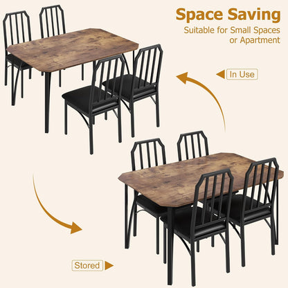 GAOMON 5-Piece Dining Table Set for 4, Modern Kitchen Table with Chamfered Design and Upholstered Chairs, Leather-Cushioned Seats for Small Spaces and Apartments, Space-Saving (Brown/Black,5 Pack)