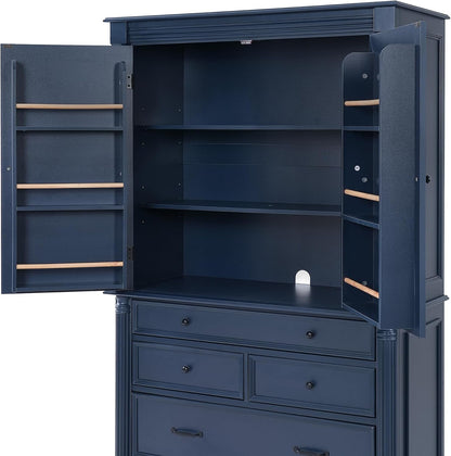 JIVOIT 77.3-inch Tall Large Kitchen Pantry with 6 Door Shelves, 2 Adjustable Shelves and 6 Drawers, 2 Doors, Modern Storage Cabinet Cupboard for Kitchen, Dining & Bathroom (Blue,53)