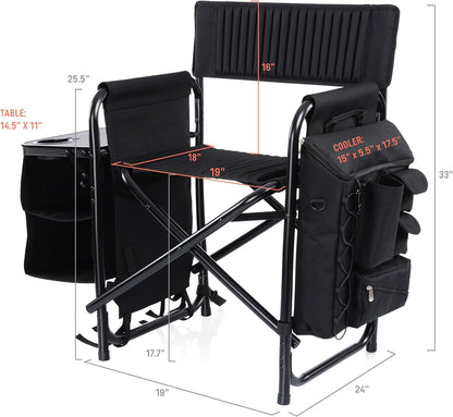 Picnic TIME Fusion Camping Chair with Side Table and Soft Cooler, Outdoor Foldable Padded Camping Chairs with Shelves, Pockets, & Cup Holder for Lawn, Beach, & Sports Use for Adults, (Matte Black)