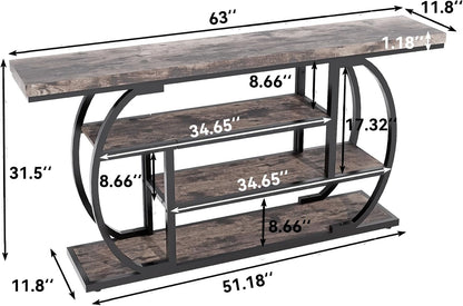 63" Narrow Console Table with Storage, 4-Tier Sofa Table Behind Couch, Industrial Entryway Accent Table with Metal Frame for Living Room, Hallway, Foyer