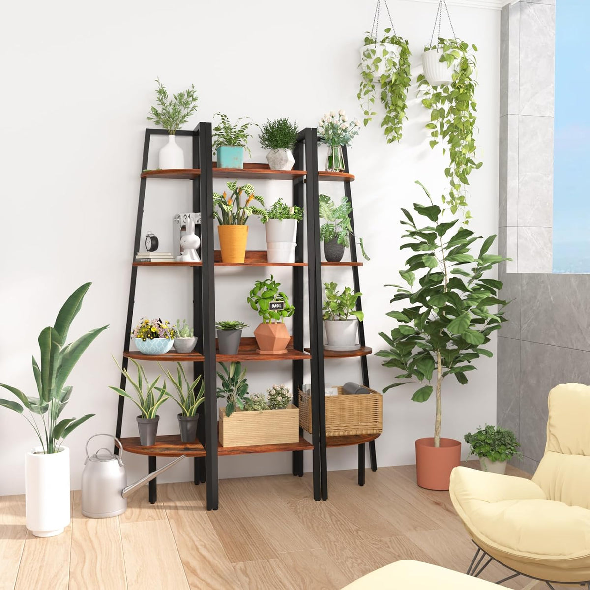 Yoobure Ladder Shelf, 4 Tier Tall Ladder Bookshelf Corner Shelf, Industrial Book Shelf Ladder Bookcase Narrow, Standing Storage Shelves Display Shelf for Bedroom Living Room Office Kitchen Bathroom