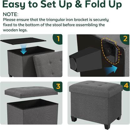 Ottoman with Storage, Rectangular Storage Ottoman, Faux Leather Ottomans with Legs for Living Room Bedroom Dorm, 23.6" D x 17.7" W x 19.9" H, Jet Black