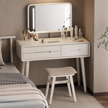 Solid Wood Small Vanity Stool Chair, Makeup Stools for Vanity Desk, Bathroom Vanity Chair, Padded Foot Stool for Living Room, Ottoman Foot Rest for Couch, Small Bench for Entryway, White
