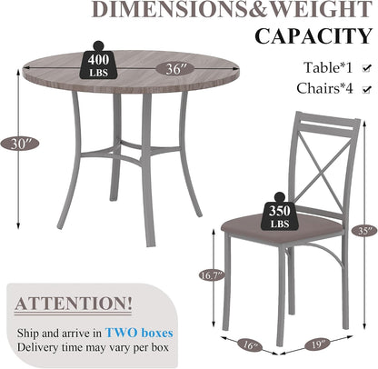 VECELO 5 Piece Dining Table Set for 4, Wood Grain Dinette with Chairs for Kitchen, Breakfast Nook, Small Space, Light Grey