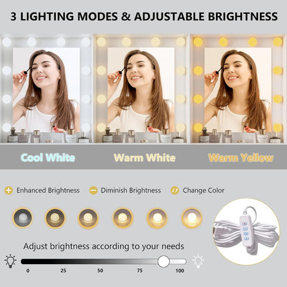 Xixini 44" Vanity Desk with Mirror & Lights, Glass Storage Cabinets, White | Makeup Table Set with Charging Station, RGB Light Strip, 7 Drawers & Open Shelf, 3 Light Modes & Dimmable for Women & Girls