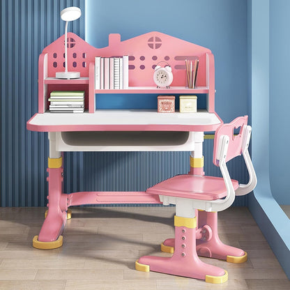 Kids Desk and Chair Set,Height Adjustable Child's School Study Writing Table Computer Workstation,Kids Desk with Bookstand & Storage Drawer,Children Chair-Desk with Widened Desktop for Boys and Girls