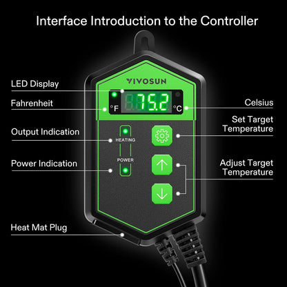 VIVOSUN Digital Heat Mat Thermostat Controller, 40–108 ºF 1000W for Reptiles, Seedlings, Germination, Incubation and Fermentation