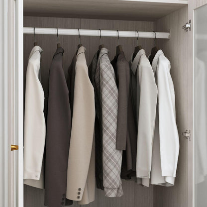 MOUMON Modern Wardrobe with Drawers, Bedroom Armoires with Frosted Glass Doors and Hanging Rod, Armoire Wardrobe Closet with Gold Knobs, Wood Grain 31.5" W x 19.9" D x 70.9" H