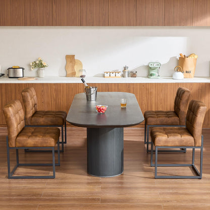 GrandNoor Coffee Faux Leather Dining Chairs Set of 4, Mid-Century Modern Dining Room Chairs with Armless, Checkered Kitchen Chair with Metal Legs