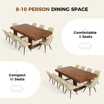 Miereirl 9-Piece Modern Farmhouse Dining Table Set, 86.6" x 47.2" Sturdy Stable Dining Table with 8 Chairs, Rectangular Kitchen Table Set for 8,(Walnut Table+8 Beige Chairs)