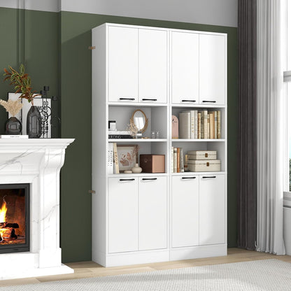 TANGZON 190CM Tall Kitchen Cupboard, 4-Door Storage Cabinet with Enclosed Cabinets, Open Compartments & Anti-tipping Kits, Freestanding Wooden Tall Sideboard for Pantry Dining Living Room (White)