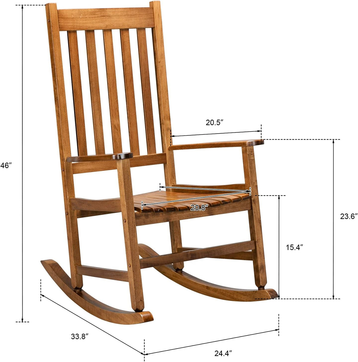 Rocking Chair Wooden Frame Chair Indoor and Outdoor,Outdoor Rocking Chair, Patio Wooden Rocking Chair with Smooth Armrests, High Back for Garden, Balcony, Porch, Supports Up to 352 lbs., Natural
