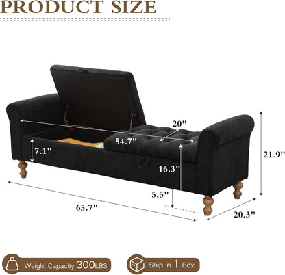 Chifee & Vingol 65" Storage Ottoman Bench Upholstered End of Bed Bench Modern Entryway Benches Double Openings Window Benches for Bedroom Living Room Entryway,Black