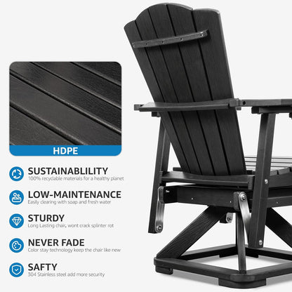 LETKIND Adirondack Swivel Glider Chair, Weather Resistant Adirondack Outdoor Rocking Chair, HDPE Glide for Outside, All-Weather Glider Chair for Porch, Balcony, Lawn, Black