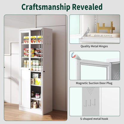 Kitchen Pantry Cabinet, 72" Tall Farmhouse Storage Cabinet, Kitchen Storage Cabinet with with Glass Doors and 5 Shelves, Cupboards Storage Shelf for Dining Room Use, Assembly Required