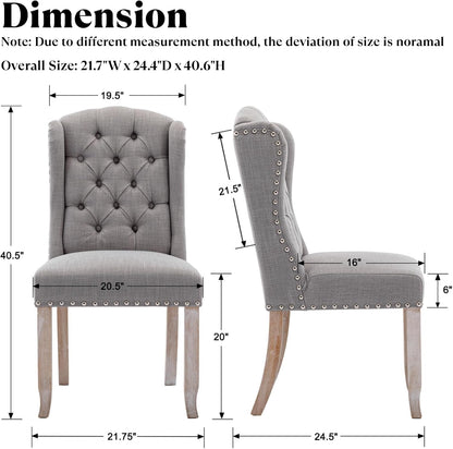 Ya-Home Modern Tufted Dining Chairs Set of 8, Upholstered Kitchen Room Side Chairs Accent Chairs with Wingback Nail Trims Wood Legs, Farmhouse Guest Chairs for Dining Room, Living Room, Linen Grey