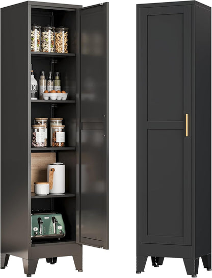 Bevivog Tall Narrow Storage Cabinet, 67" Single Door Metal Storage Locker Cabinet, Freestanding Tall Kitchen Pantry Cabinets for Small Space
