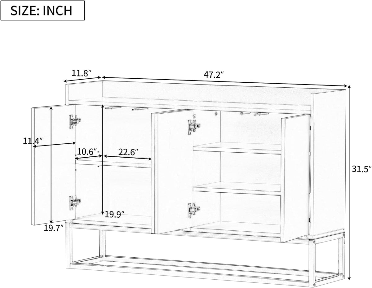 LUMISOL Sideboard Buffet Cabinet with Storage, Modern Storage Cabinet with 4 Doors and Metal Base, Accent Console Table with Adjustable Shelves for Kitchen, Dining Room, Entryway, Navy Blue