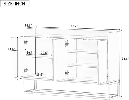 LUMISOL Sideboard Buffet Cabinet with Storage, Modern Storage Cabinet with 4 Doors and Metal Base, Accent Console Table with Adjustable Shelves for Kitchen, Dining Room, Entryway, Navy Blue