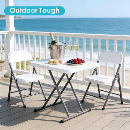 30-Inch Adjustable-Height Folding Table, White HDPE Utility Table for Small Spaces, No Assembly Required – Ideal for Laptop Use, On the Couch, Camping, the Office, and Home Use