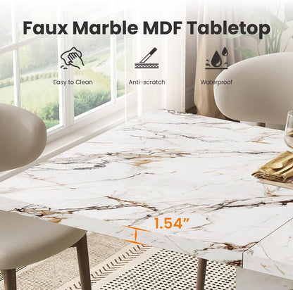 HOMISSUE 70" Faux Marble Dinner Table，Rectangle Modern White Dining Table for 6-8 People，Large Kitchen Furniture Table with Sturdy Base for Dining Room, Living Room, White