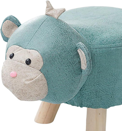 Wooden Animal Footstool Ottoman for Home Decor, Blue Monkey