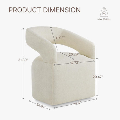 KISLOT Upholstered Dining Chairs Set of 1, Modern Arm Kitchen & Dining Room Chairs with Hidden Casters, Linen Fabric Padded Rolling Chairs, Sturdy Wood Frame, 300 lbs Capacity, Cream Beige