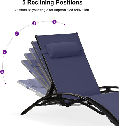 PURPLE LEAF Oversized Pool Chaise Lounge Patio Chair with Table, Navy Blue