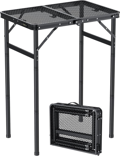 Anbte 2ft Folding Camping Grill Table Max 29.5", 3 Adjustable Height, Black | Heat-Resistant Mesh Tabletop, Waterproof, Portable Metal Grill Table, Lightweight, For Camp Cooking BBQ Outdoor, 23" X 16"