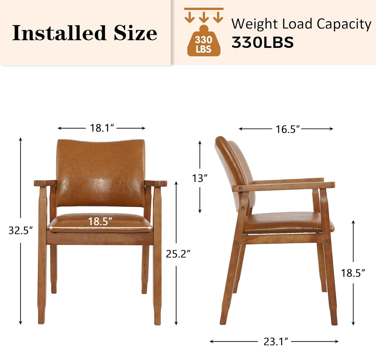 NOBPEINT Mid-Century Modern Dining Chairs with Armrest Set of 4, PU Leather Upholstered Dining Room Chairs with Solid Wood Frame, Walnut Kitchen Armchairs for Kitchen Living Room Restaurant, Brown