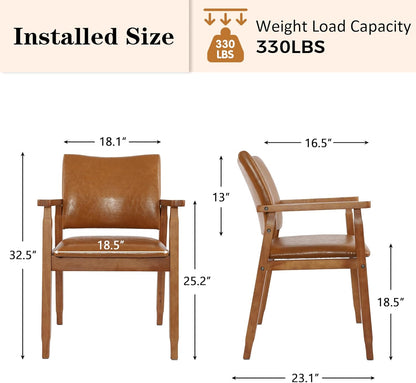 NOBPEINT Mid-Century Modern Dining Chairs with Armrest Set of 4, PU Leather Upholstered Dining Room Chairs with Solid Wood Frame, Walnut Kitchen Armchairs for Kitchen Living Room Restaurant, Brown