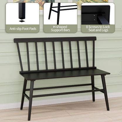 APRTAT Bamboo Entryway Bench, Dining Bench with Spindle Back (Black) | Natural Bamboo & H-Shaped Support, Spindle Back, Ideal for entryways, bedrooms, outdoor settings, Easy Assembly & Clean