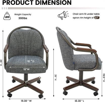 Chromcraft Medina Swivel-Tilt Caster Dining Chair - Walnut - Indigo - 4pc | Ultra‑comfy swivel‑tilt dining chair with soft wheels and sturdy support, perfect for dining rooms and home office use