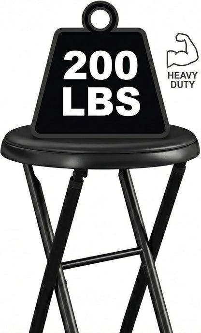 24 Inch Folding Stool Chair, Black Foldable Stool for Adults Portable, Lightweight Collapsible Bar Stool with Padded Seat, Compact Fold Up Stool for Parties, Weddings, Indoor Outdoor Use