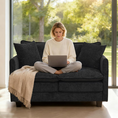 Loveseat Sofa Cloud Sofa Couch 50'', Modern Loveseats 2 Seat Couch 27" Deep Seat with 2 Pillows for Small Spaces Apartment Studio Office Bedroom Living Room 8834-BLACK-1