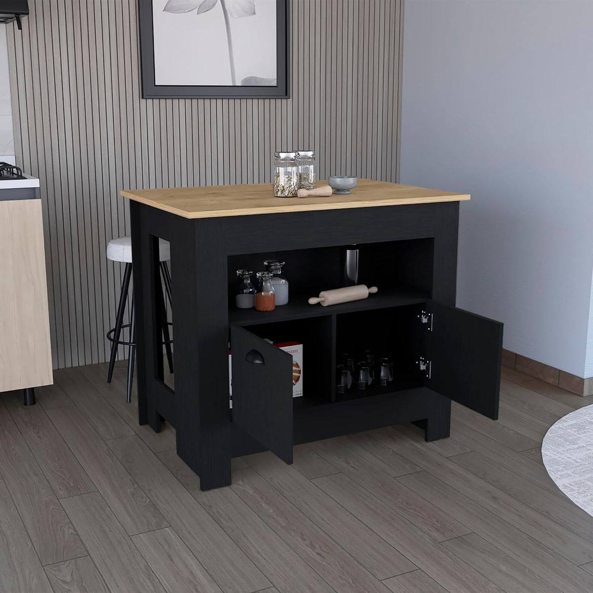 Kitchen Island Two Door Cabinet and Shelf with Multicolor | Ample storage with two doors and shelf for kitchen organization