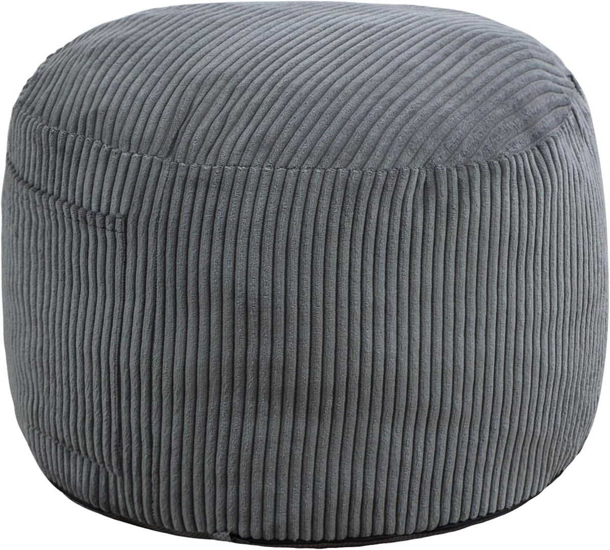 Round Stuffed Pouf Ottoman (Gray, 26" D x 26" W x 18" H) | Corduroy Foot Rest with Rebound Foam Filling, Furry and Fluffy Foot Stool Ottoman, Floor Poufs for Living Room