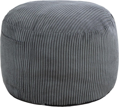 Round Stuffed Pouf Ottoman (Gray, 26" D x 26" W x 18" H) | Corduroy Foot Rest with Rebound Foam Filling, Furry and Fluffy Foot Stool Ottoman, Floor Poufs for Living Room