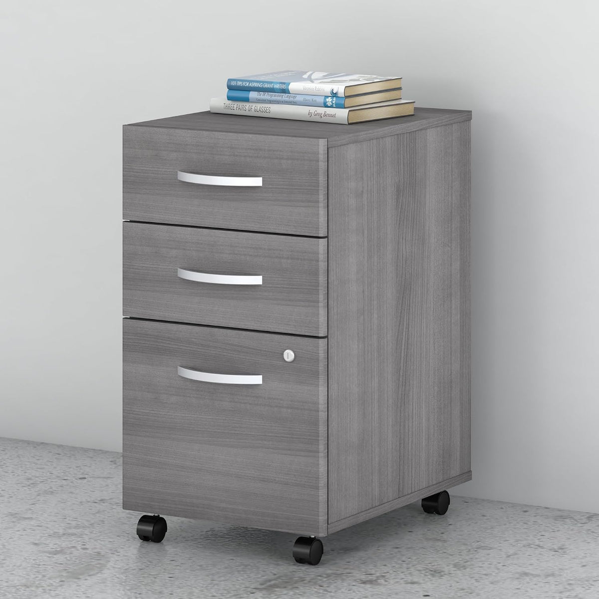 Bush Business Furniture Studio C 3 Drawer Mobile File Cabinet in Platinum Gray | Assembled Office Storage Unit for Home or Commercial Spaces
