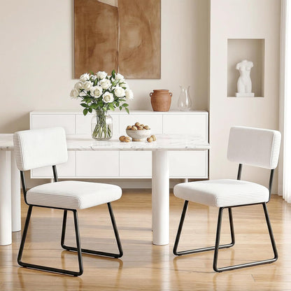 Velvet Dining Chairs Set of 4, Upholstered Dining Room Kitchen Chair with Thick Cushion, Soft Backrest, Metal Legs, Mid Century Modern Accent Side Chair for Home Living Room Bedroom, White