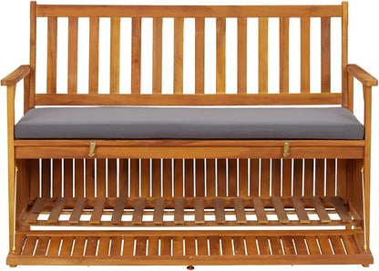 Gecheer Garden Storage Bench, 120 cm Solid Acacia Wood Patio Seating with Storage Compartment for Outdoor Garden and Patio