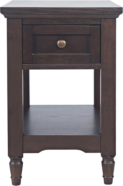 Brentwood Modern Transitional Chairside End Table with Drawer and Storage Shelf,Dark Brown