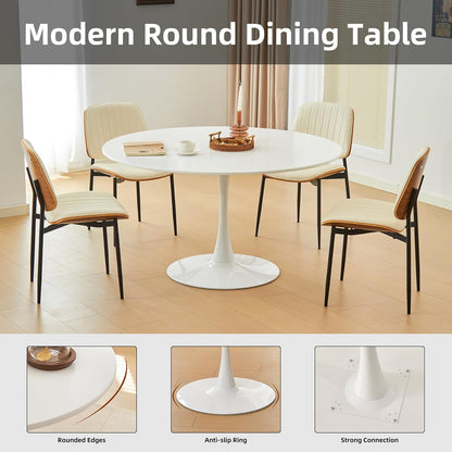 43.5" Tulip Table, Round Dining Table with Thickened Tabletop & Metal Pedestal, Mid Century Modern Bistro Circle Table for Kitchen, Small Places, Living Room, Cafe (White)