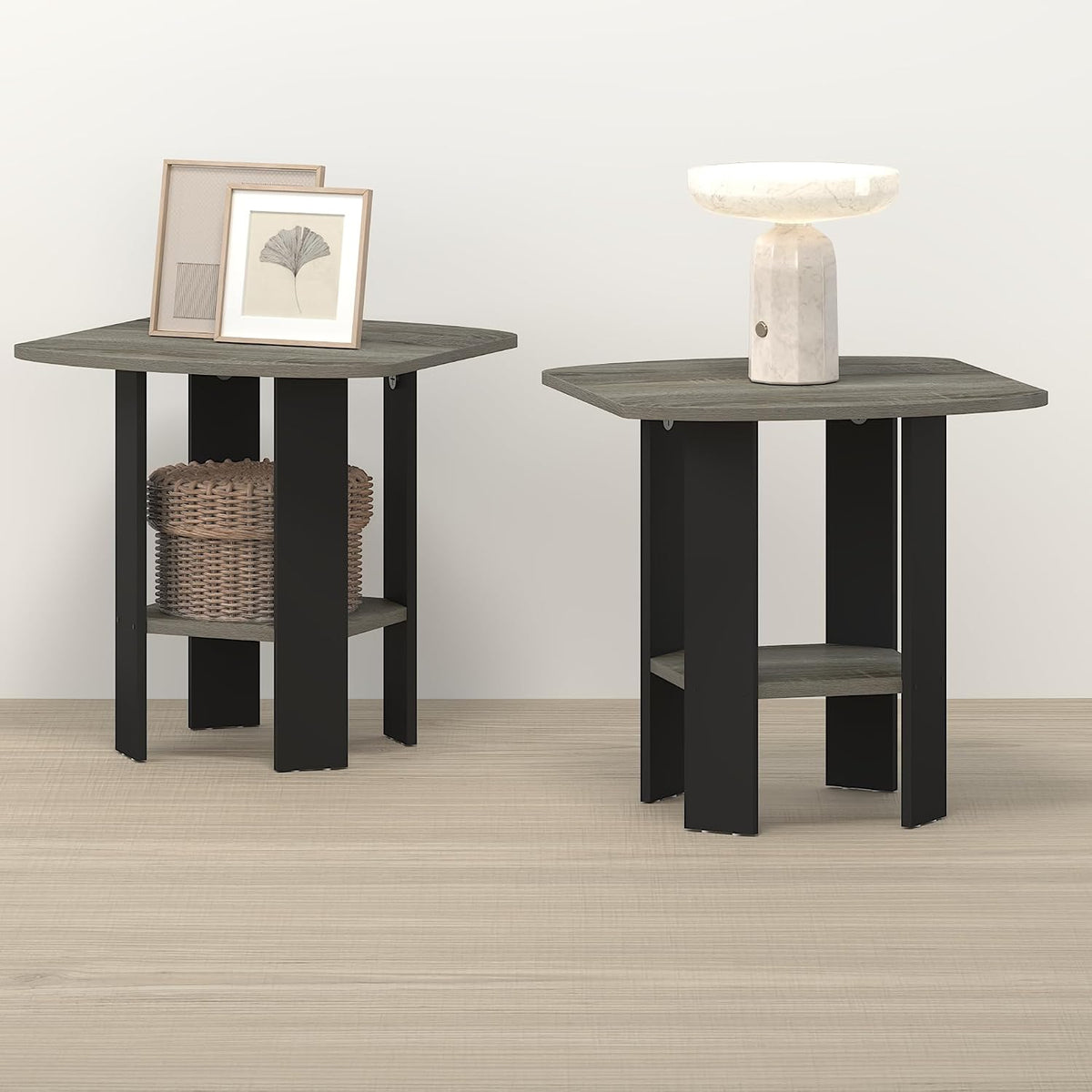 Toki Side Table, Set of 2 End Table, Nightstand, with Open Shelf, for Living Room, Bedroom, Dark Limed Oak