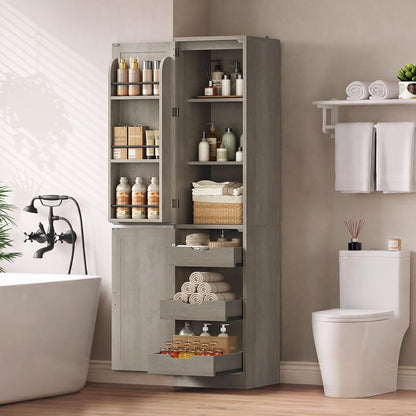 Itaar Narrow Kitchen Pantry Cabinet with 3 Door Shelves & 3 Drawer, Grey | Slim for Small Place, Adjustable Shelf, 71" Freestanding Linen Storage for Living Room, Kitchen, Bathroom