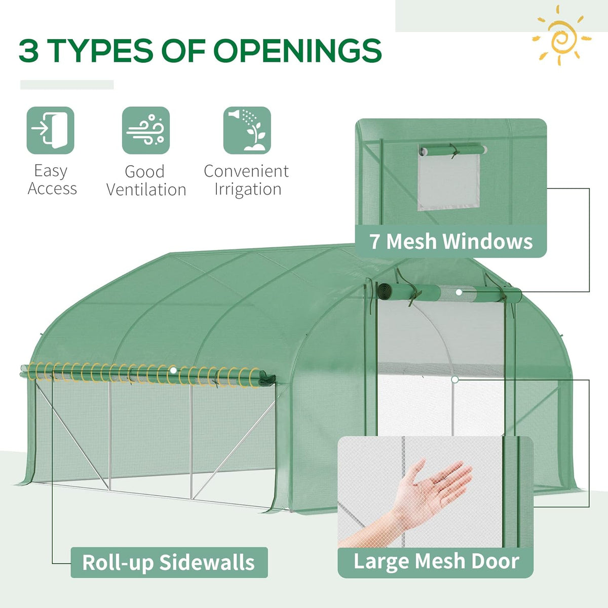 Outsunny 11.5' x 10' x 6.5' Walk-in Tunnel Greenhouse, Green House with Zippered Mesh Door, 7 Mesh Windows & Roll-up Sidewalls, Upgraded Gardening Plant Hot House with Galvanized Steel Hoops, Green