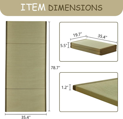 HAGiHARA Japanese Tatami Mat, Folding Rush Grass Floor Mattress | Extra Long Pile Plush Surface Creates a Soft and Cozy Home Space
