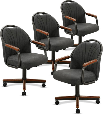 Chromcraft Oakstone Fog Swivel Dining Chairs with Casters, Set of 4 – Luxury Upholstered Kitchen & Dining Room Chairs with Arms, Ergonomic Tilt & Swivel Comfort - CM188YWZ