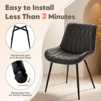 GarveeHome Dining Chairs Set of 6, Modern Dining Room Chairs with Thick Cushions, Upholstered Faux Leather Cushion Seat and Sturdy Metal Legs, Kitchen Side Armless Chair Black